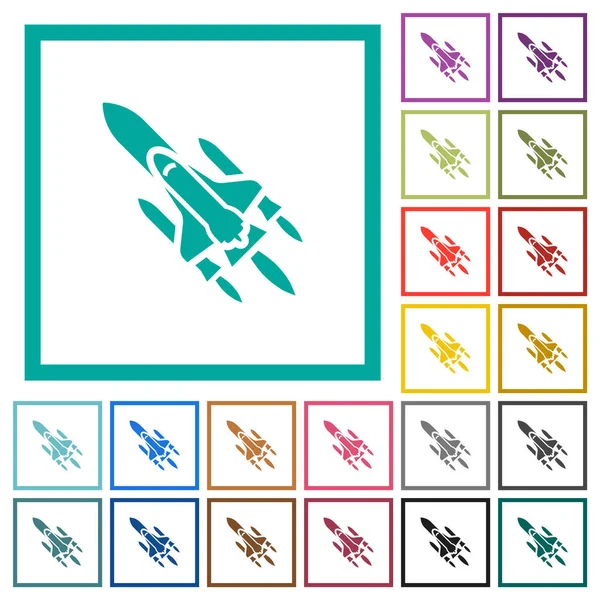 Space Shuttle Mit Trägerraketen Flache Farb Symbole Mit Quadrantenrahmen Auf — Stockvektor