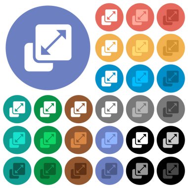 Resize element solid multi colored flat icons on round backgrounds. Included white, light and dark icon variations for hover and active status effects, and bonus shades.