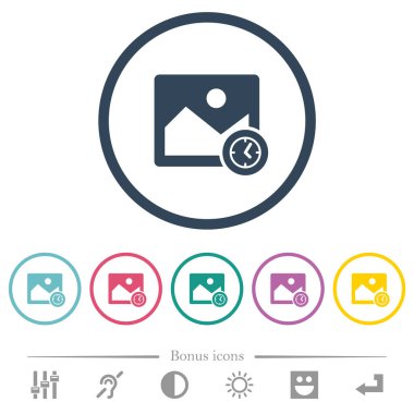 Image modified time alternate flat color icons in round outlines. 6 bonus icons included.