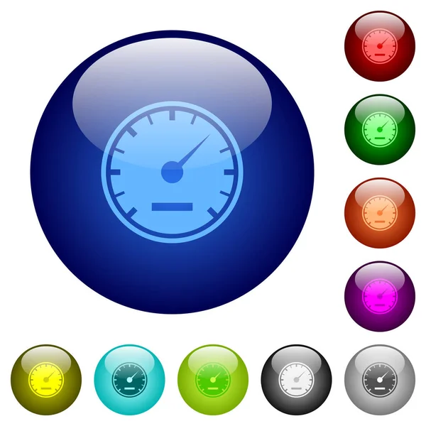 Speedometer Solid Icons Glass Buttons Multiple Colors Arranged Layer Structure — ストックベクタ