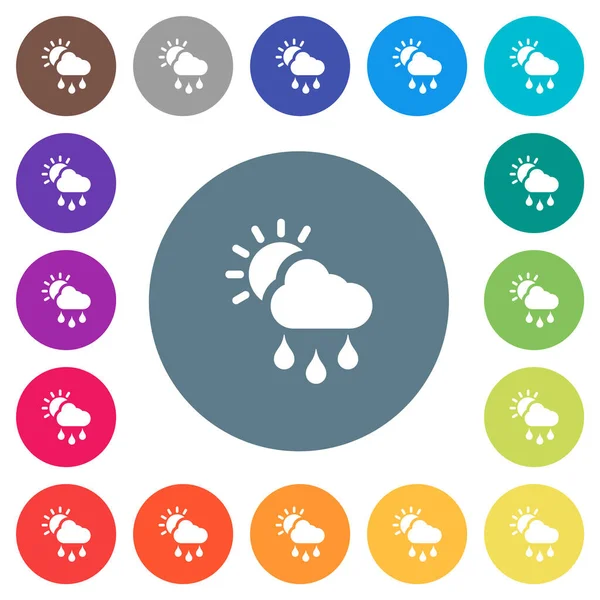 Sunny Rainy Weather Flat White Icons Color Backgrounds Background Color — Stock Vector