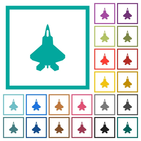 Jet Fighter Silhouette Des Icônes Couleur Plate Avec Des Cadres — Image vectorielle