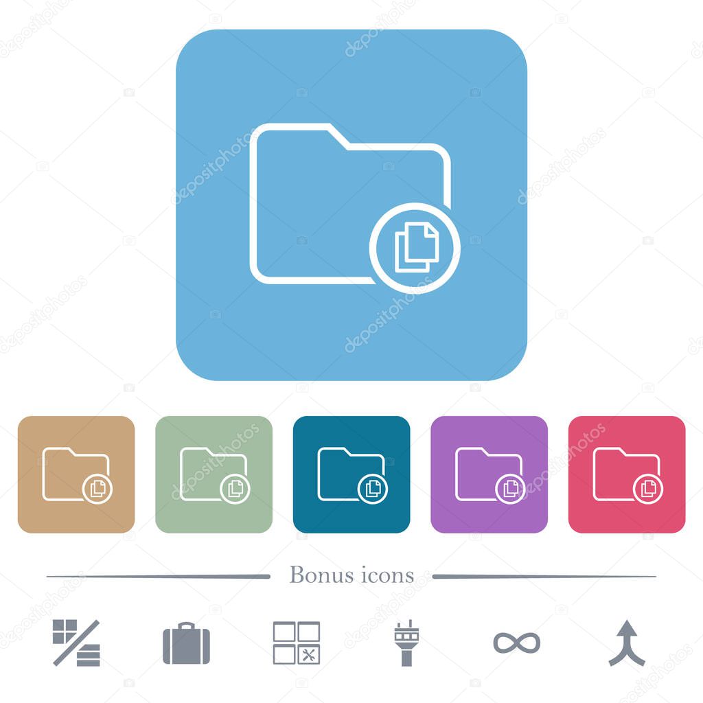 Copy directory white flat icons on color rounded square backgrounds. 6 bonus icons included