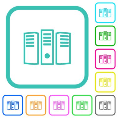 Sunucu, beyaz arkaplandaki eğimli sınırlarda canlı renkli düz simgeleri barındırıyor