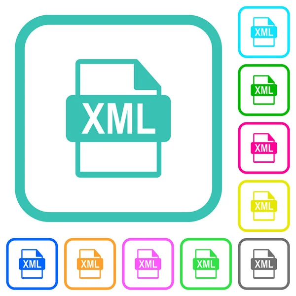 Xml Bestandsformaat Levendige Gekleurde Platte Pictogrammen Gebogen Randen Witte Achtergrond — Stockvector