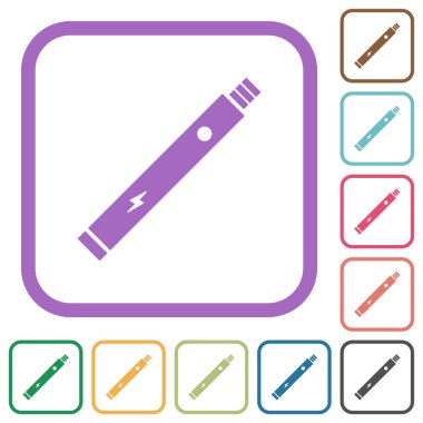 Elektronik sigara katı simgeleri beyaz arkaplanda renkli yuvarlak kare çerçeveler halinde
