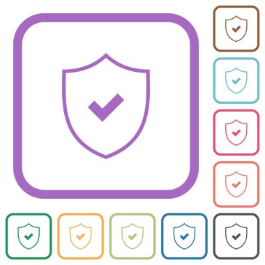 Etkin güvenlik ana hatları beyaz arkaplan üzerinde renkli yuvarlak kare çerçeveler basit simgeler