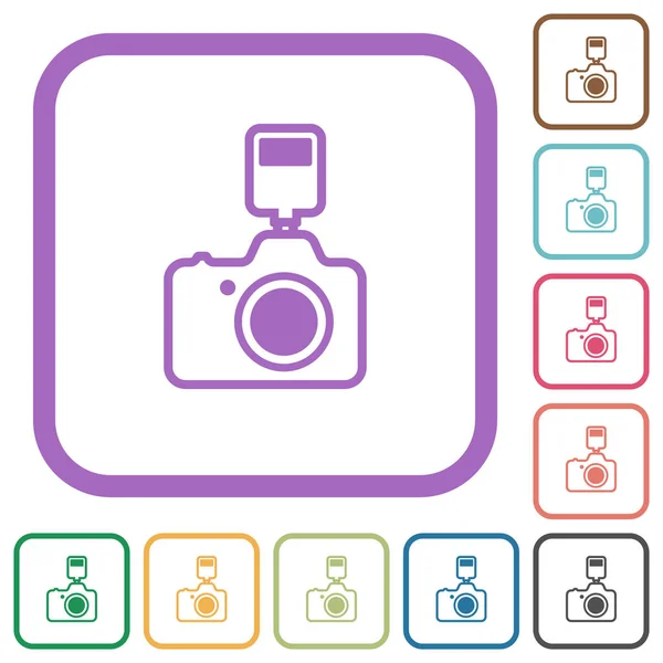 Kamera Mit Blitzumrandung Einfache Symbole Farblich Abgerundeten Quadratischen Rahmen Auf — Stockvektor