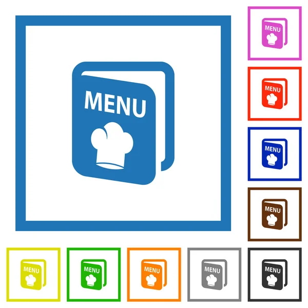 Menu Met Chef Hoed Platte Kleur Pictogrammen Vierkante Frames Witte — Stockvector