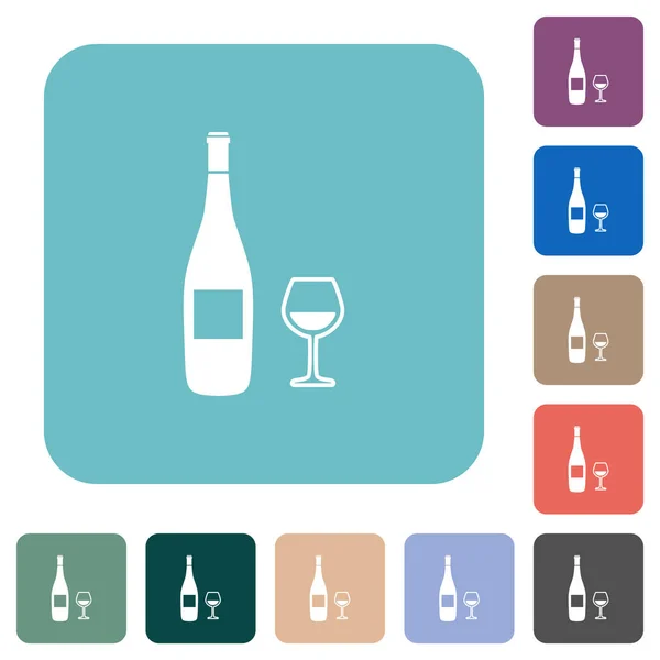 Botella Vino Iconos Planos Blancos Sobre Fondos Cuadrados Redondeados Color — Vector de stock