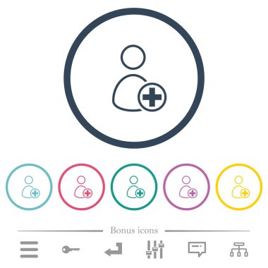 Yeni Kullanıcı düz renk simgeleri yuvarlak Anahatlarda ekleyin. 6 bonus simgeler dahil.