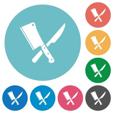 Çapraz et satırı ve düz beyaz simgeler yuvarlak renkli arka planda