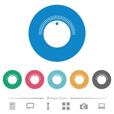 Yuvarlak renkli arkaplanlarda basit ses kontrol simgeleri. 6 bonus simgesi dahil.