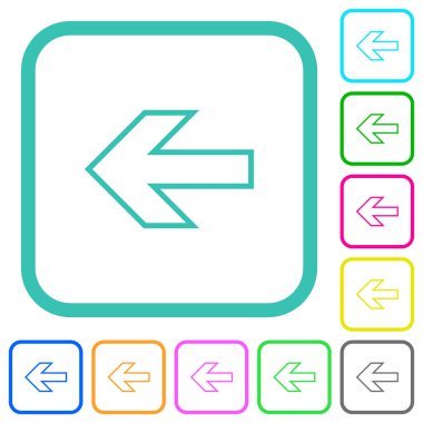 Beyaz arkaplan üzerinde eğimli sınırlarda sol ok ana hatları canlı renkli düz simgeler