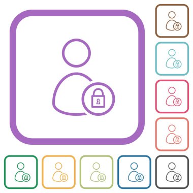 Kullanıcı ana hatları basit simgeleri beyaz arkaplanda renkli yuvarlak kare çerçevelere kilitle
