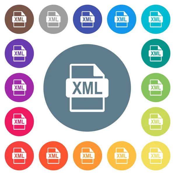 Xml Bestandsformaat Platte Witte Pictogrammen Ronde Kleur Achtergronden Achtergrond Kleurvariaties — Stockvector