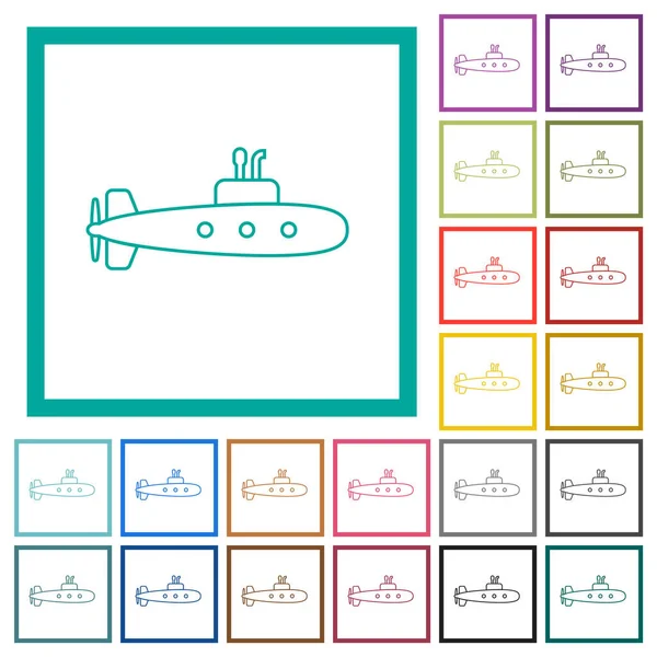 Boot Umreißt Flache Farbsymbole Mit Quadrantenrahmen Auf Weißem Hintergrund — Stockvektor