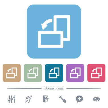 Renkli yuvarlak kare arkaplan üzerinde beyaz düz simgeleri döndür. 6 bonus simgesi dahil