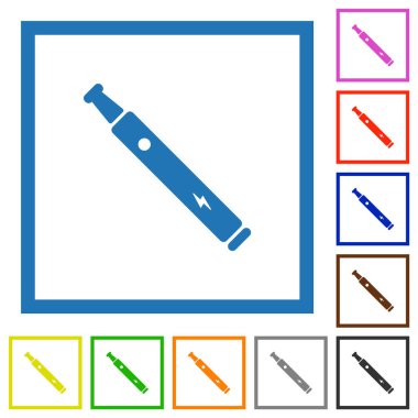 Elektronik sigara katı düz renk simgeleri beyaz arkaplanda kare çerçeveler halinde