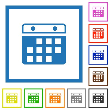 Takvim asılıyor beyaz arkaplanda kare çerçevelerde düz renk simgeleri