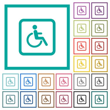 Beyaz arkaplanda çeyrek çerçeve ile engelli park düz renk simgeleri