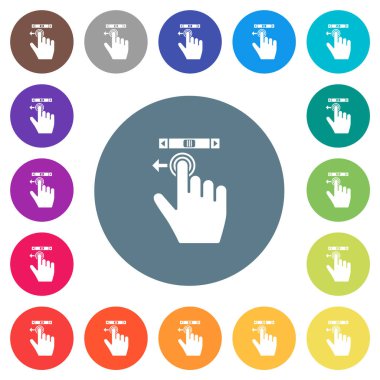 Sağ el kaydırma sol jest düz beyaz simgeler yuvarlak renk arkaplan. 17 arkaplan renk varyasyonu dahil.