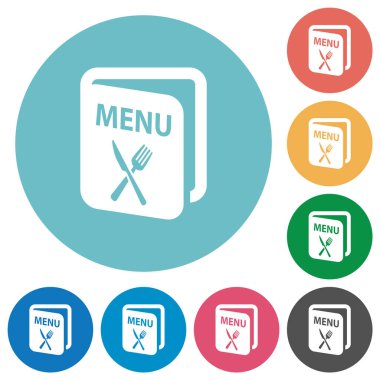 Çatal ve bıçaklı düz beyaz simgeler içeren yuvarlak renk arkaplanı menüsü