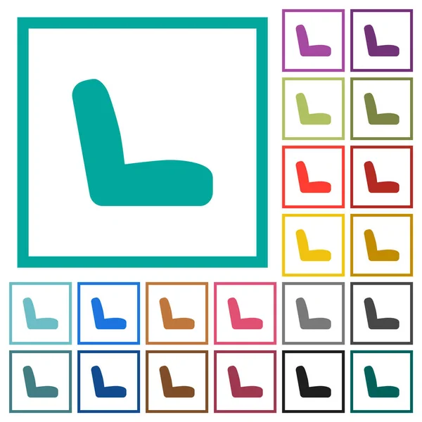 Asiento Coche Iconos Color Plano Con Marcos Cuadrante Sobre Fondo — Vector de stock