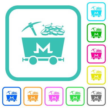 Monero kripto para birimi madenciliği. Beyaz arkaplanda eğri kenarlı renkli düz ikonlar.