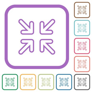 Okları küçült, beyaz arkaplan üzerindeki basit simgeleri renkli yuvarlak kare çerçevelerle çiz