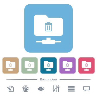 FTP beyaz düz simgeleri renkli yuvarlak kare arkaplanlar üzerinde sil. 6 bonus simgesi dahil