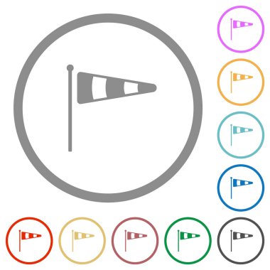 Windsock göstergesi düz düz renk simgeleri beyaz arkaplanda yuvarlak çizgiler halinde