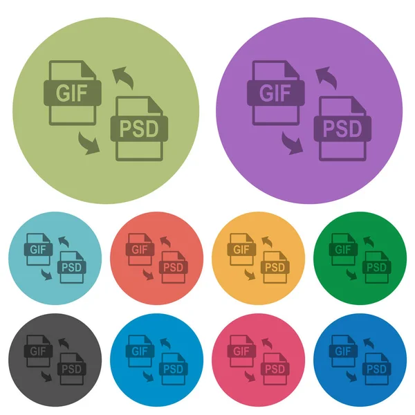Gif Psd Dosya Dönüştürme Renk Yuvarlak Arkaplan Üzerinde Daha Koyu — Stok Vektör