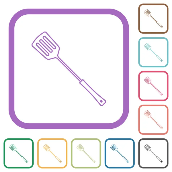 Barbecue Spatula Simple Icons Color Rounded Square Frames White Background — Stock Vector