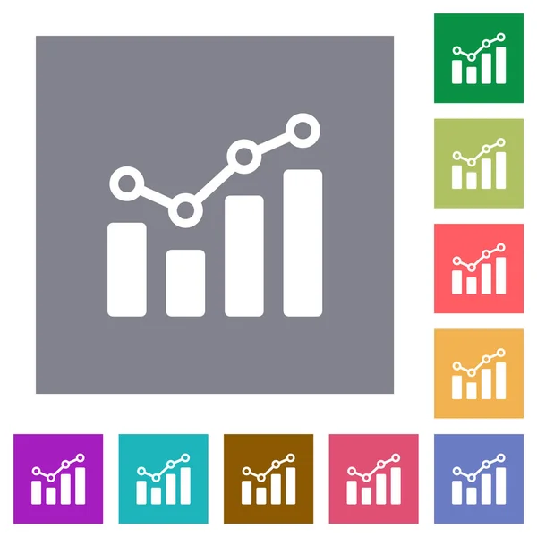 Gráfico Barras Com Círculos Linhas Ícones Planos Fundos Quadrados Cor —  Vetores de Stock