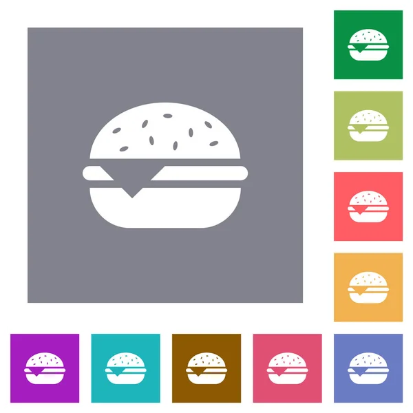 Única Cheeseburger Ícones Planos Fundos Quadrados Cor Simples — Vetor de Stock