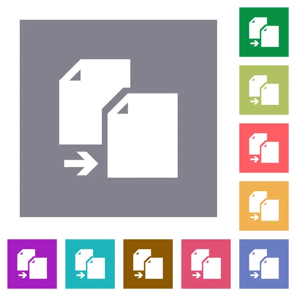 Copier Document Solide Icônes Plates Sur Des Fonds Carrés Couleur — Image vectorielle