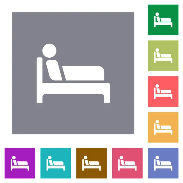 Iconos Planos Pacientes Hospitalizados Fondos Cuadrados Color Simple — Vector de stock