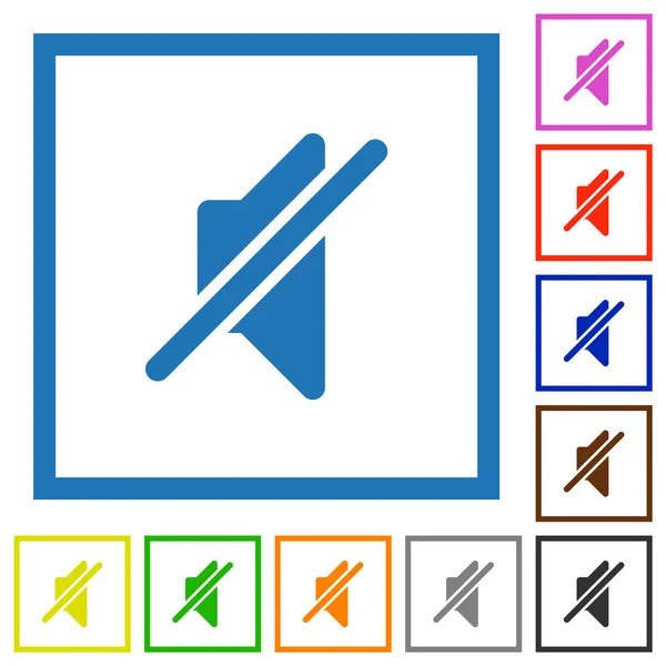Mute Icone Tinta Unita Piatta Cornici Quadrate Sfondo Bianco — Vettoriale Stock