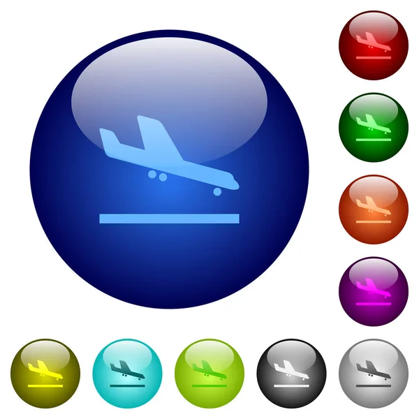 Symbole Für Die Landung Von Flugzeugen Auf Runden Glasknöpfen Verschiedenen — Stockvektor