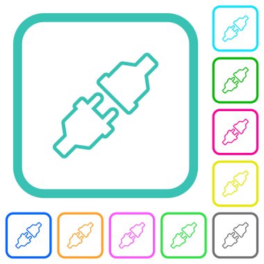 Fişe takılı olmayan güç bağlantıları beyaz arkaplan üzerinde eğimli sınırlarda canlı renkli düz simgeler çizer