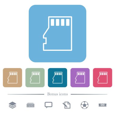 Mikro SD hafıza kartı, renkli yuvarlak kare arkaplan üzerine beyaz düz simgeler çiziyor. 6 bonus simgesi dahil