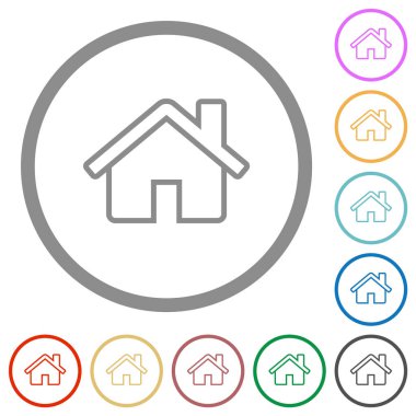 Beyaz arkaplanda yuvarlak çizgilerde ev çizgisi düz renk simgeleri