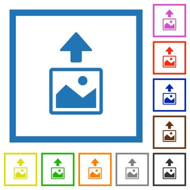 Kare kare beyaz arka plan üzerinde görüntü düz renk simgeleri yükleme