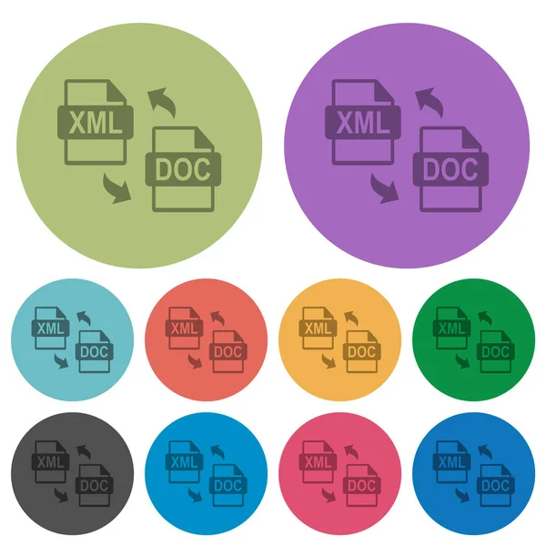 Xml Doc Bestand Conversie Donkerder Platte Pictogrammen Kleur Ronde Achtergrond — Stockvector