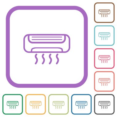 Klima, beyaz arkaplanda renkli yuvarlak kare çerçevelerle basit simgeleri özetliyor