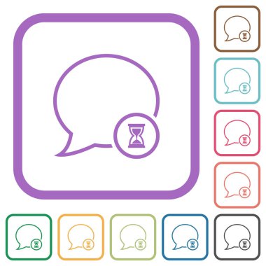 İleti ana hatlarını beyaz arkaplanda renkli yuvarlak kare çerçevelerde bekleyen basit simgeler