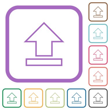 Taslak basit simgeleri beyaz arkaplanda renkli yuvarlak kare çerçevelerle yükle