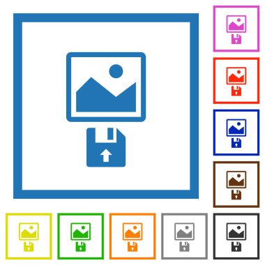 Disket düz renk simgelerinden resmi beyaz arkaplandaki kare çerçevelerde yükle
