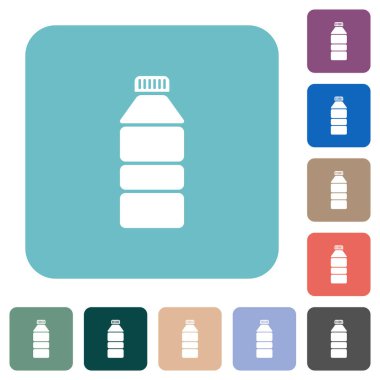 Su şişesi yuvarlak kare arkaplan üzerine düz beyaz simgeler